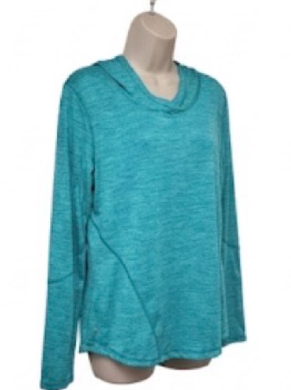 Women’s Danskin Athletic Hooded Long Sleeve Top Breathable, Lightweight. Teal. - Picture 4 of 5